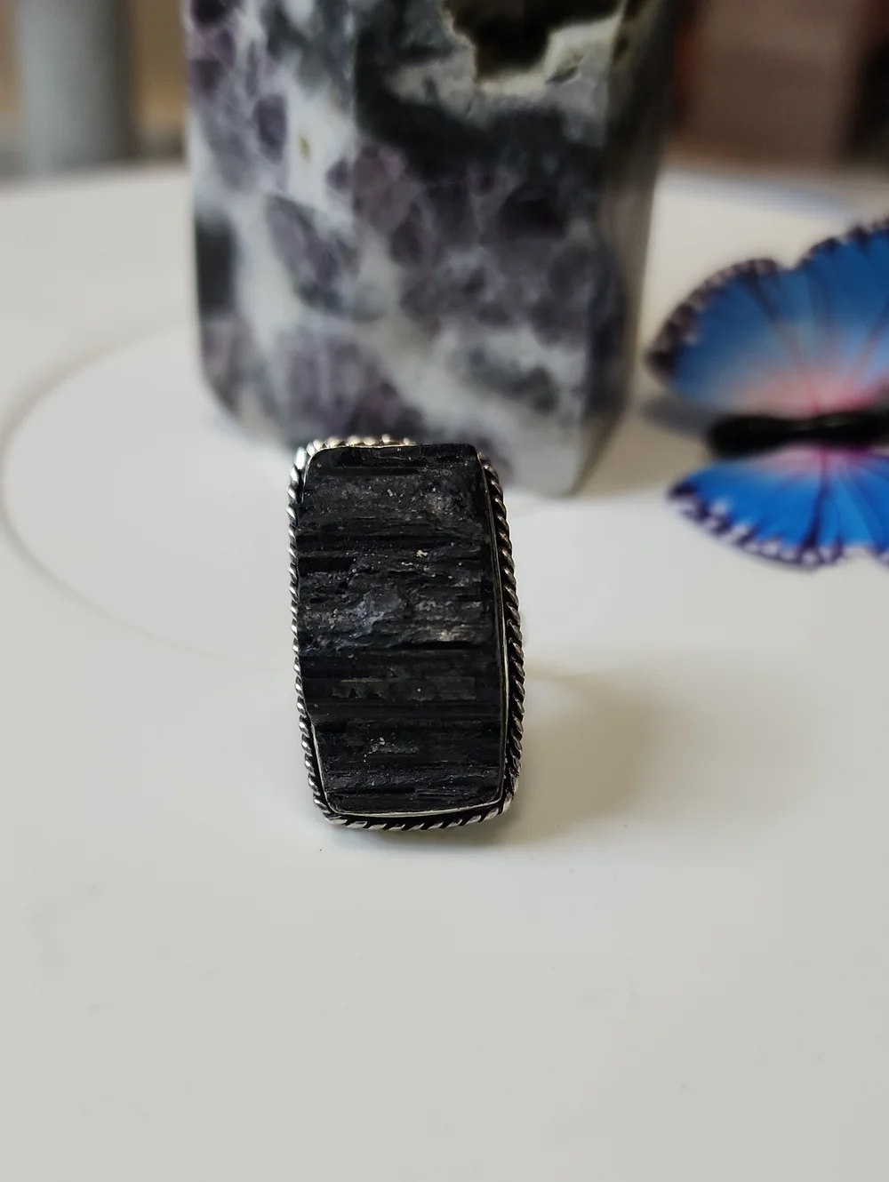 Black Tourmaline Rectangle Statement Ring -